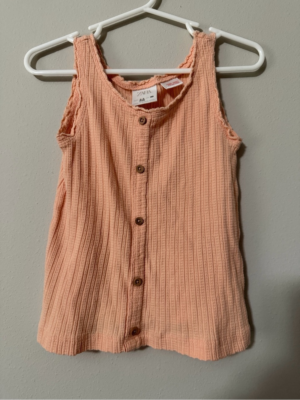 Zara Girls Peach Ribbed Button-Front Tank Top Size 2-3 Years (98 cm)